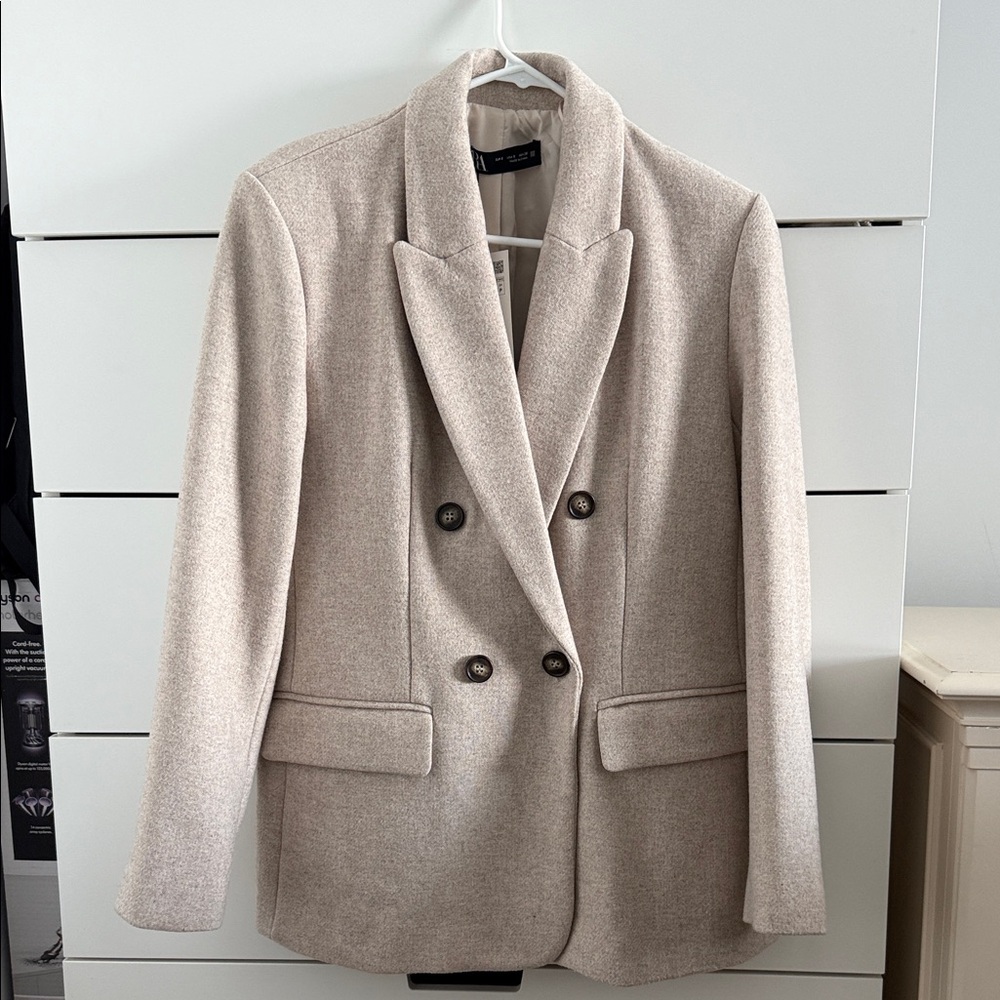 NWT Zara Beige Double-Breasted Blazer
